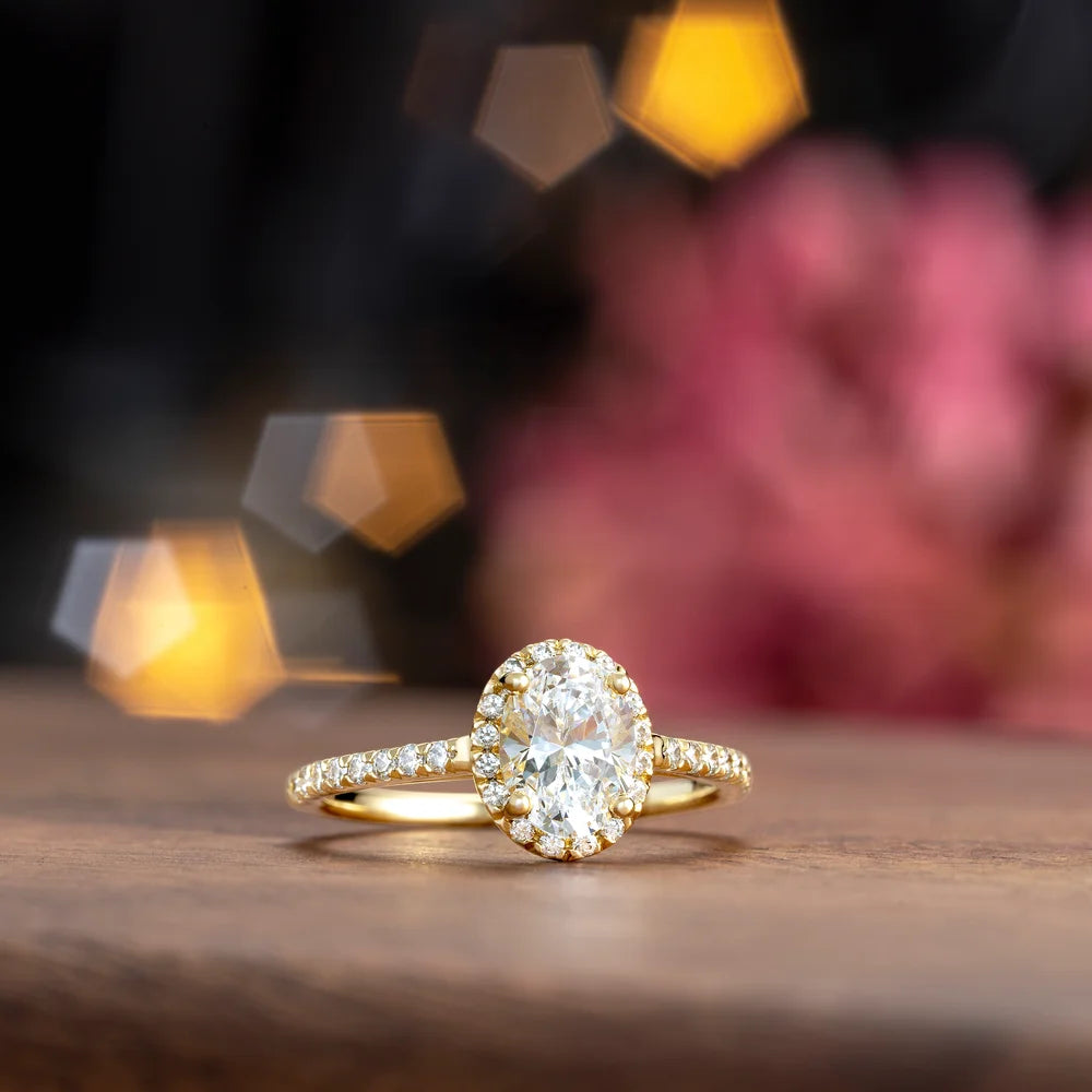 Moissanite Oval French Halo Ring
